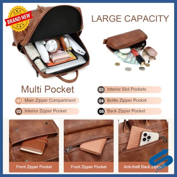 Large PU Leather Backpack Purse with Tassel, Multi-Pocket Design for Women main image 4